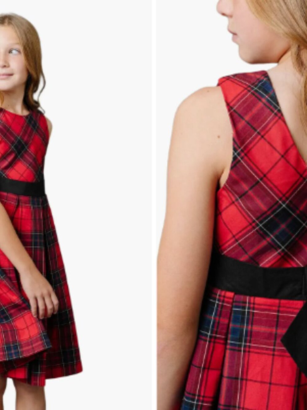 Hope & Henry Pleated Red Tartan Plaid Dress with a Black Satin Bow GIRLS Size 4